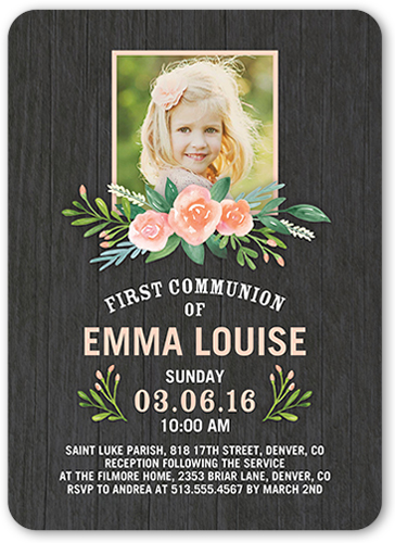 Blissful Bouquet Communion Invitation, Grey, Standard Smooth Cardstock, Rounded