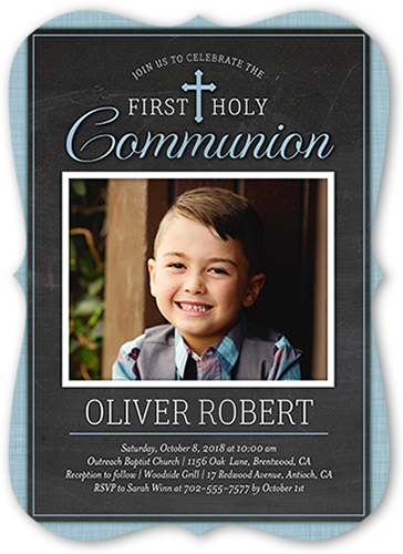 First Holy Boy Communion Invitation, Blue, Matte, Signature Smooth Cardstock, Bracket