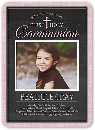 First Holy Girl Communion Invitation, Pink, Matte, Signature Smooth Cardstock, Rounded