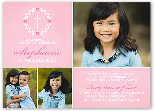Simple Immersion Girl Communion Invitation, Pink, Luxe Double-Thick Cardstock, Square