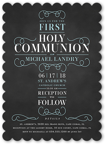 Christening Cross Boy Communion Invitation, Blue, 100% Recycled Cardstock , Scallop