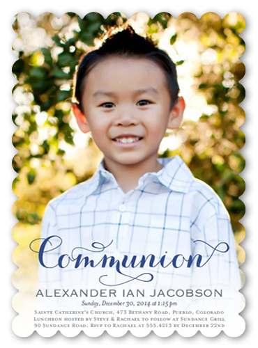 Delightful Day Boy Communion Invitation, Blue, Pearl Shimmer Cardstock, Scallop