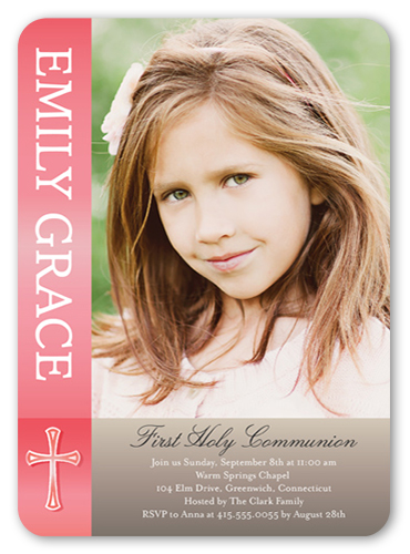 Communion Cheer Girl Communion Invitation, Pink, 100% Recycled Cardstock , Rounded