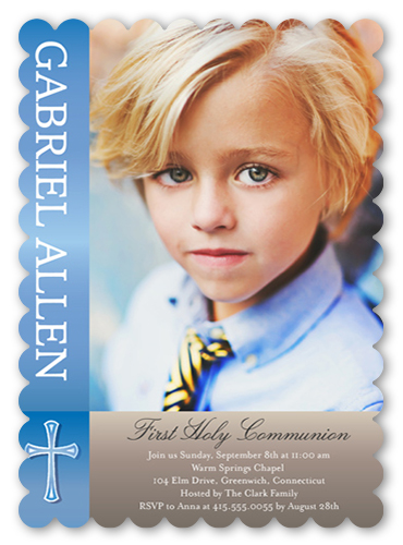 Communion Cheer Boy Communion Invitation, Blue, Pearl Shimmer Cardstock, Scallop