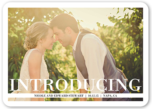 Large Introduction Wedding Announcement, White, Standard Smooth Cardstock, Rounded