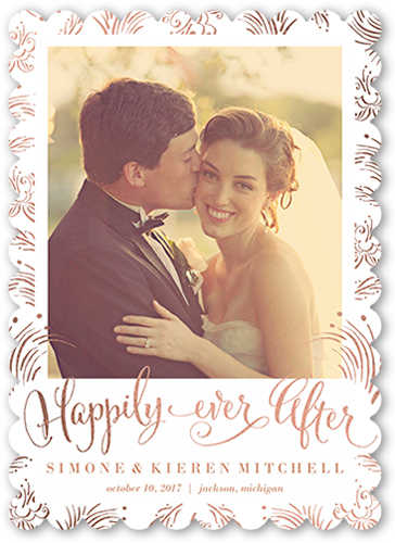 Whimsy Ever After Wedding Announcement, Orange, Pearl Shimmer Cardstock, Scallop