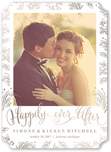 Whimsy Ever After Wedding Announcement, White, Pearl Shimmer Cardstock, Ticket