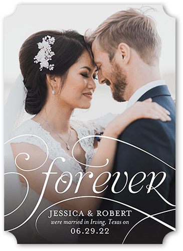 Forever Elegance Wedding Announcement, White, 5x7 Flat, Pearl Shimmer Cardstock, Ticket