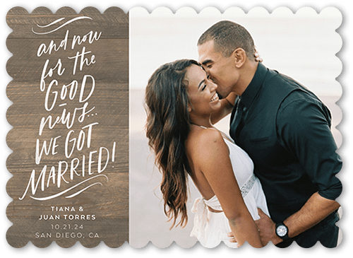 Good News Wedding Announcement, Grey, 5x7, Pearl Shimmer Cardstock, Scallop