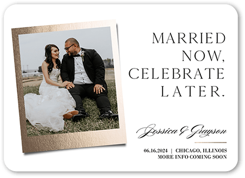 Married Now Wedding Announcement, White, 5x7 Flat, Pearl Shimmer Cardstock, Rounded