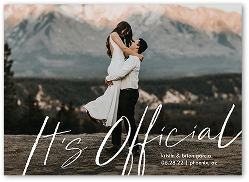 Officially Tied Wedding Announcement, White, 5x7 Flat, Luxe Double-Thick Cardstock, Square