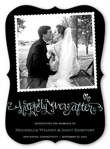 Happily Ever After Wedding Announcement, Black, Pearl Shimmer Cardstock, Bracket