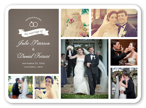 Wedding Rings Collage Wedding Announcement, Brown, 100% Recycled Cardstock , Rounded