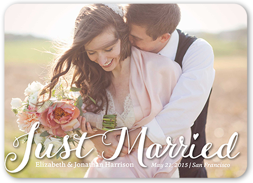 Wonderful Moment Wedding Announcement, White, 5x7 Flat, 100% Recycled Cardstock , Rounded