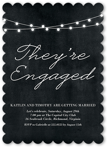 Luminous Engagement Engagement Party Invitation, Black, 5x7, Pearl Shimmer Cardstock, Scallop