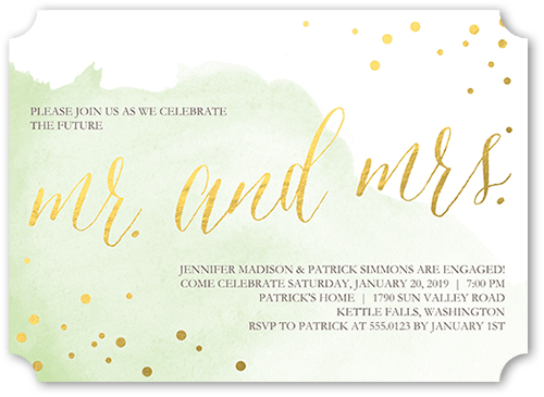 Engagement Party Invitations: Artful Celebration Engagement Party Invitation, Green, 5x7, Pearl Shimmer Cardstock, Ticket, 5x7 F