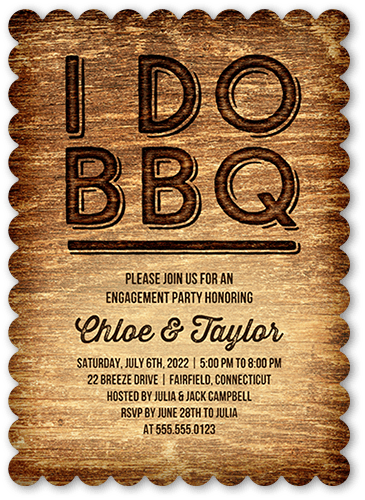 BBQ I Do Engagement Party Invitation, Brown, 5x7 Flat, Pearl Shimmer Cardstock, Scallop