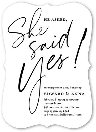 All Yes Engagement Party Invitation, White, 5x7, Pearl Shimmer Cardstock, Bracket