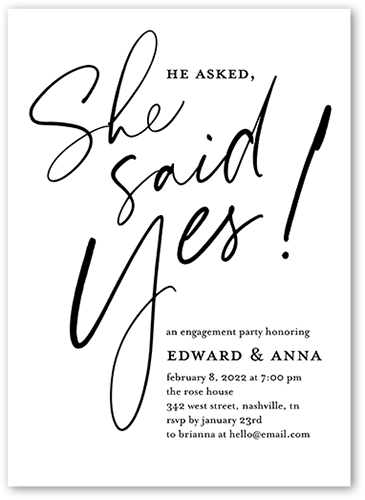 All Yes Engagement Party Invitation, White, 5x7 Flat, Standard Smooth Cardstock, Square