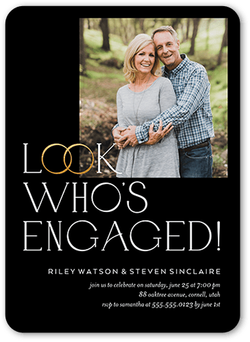 Look Who's Engaged Engagement Party Invitation, Black, 5x7 Flat, Standard Smooth Cardstock, Rounded