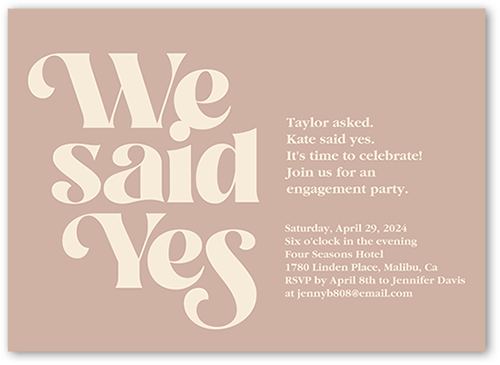 Said Yes Engagement Party Invitation, White, 5x7 Flat, Pearl Shimmer Cardstock, Square