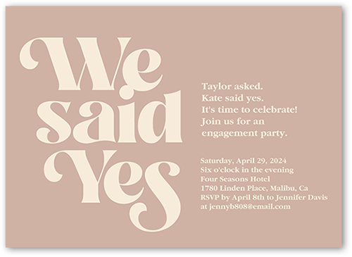 Said Yes Engagement Party Invitation, White, 5x7 Flat, Luxe Double-Thick Cardstock, Square