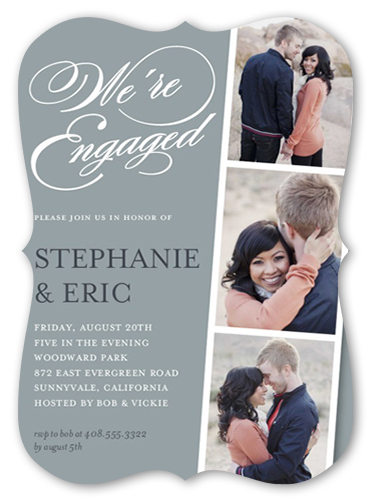 Linked For Life Engagement Party Invitation, Grey, Pearl Shimmer Cardstock, Bracket