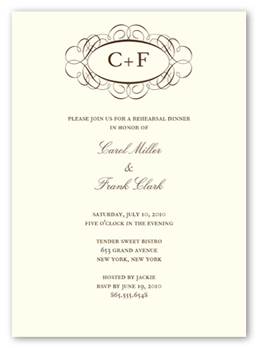 Fancy Monogram Cream Rehearsal Dinner Invitation, Beige, Pearl Shimmer Cardstock, Square