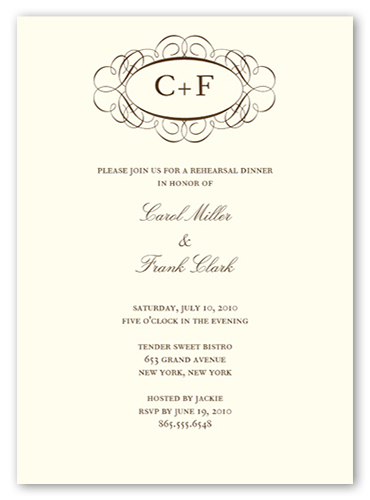 Fancy Monogram Cream Rehearsal Dinner Invitation, Beige, 100% Recycled Cardstock , Square