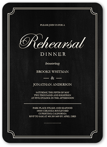 Elegant Commitment Rehearsal Dinner Invitation, Black, Standard Smooth Cardstock, Rounded