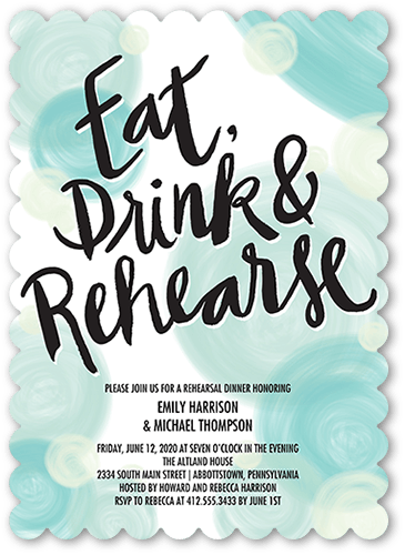 Eat Drink Rehearse Rehearsal Dinner Invitation, Blue, 5x7, Pearl Shimmer Cardstock, Scallop