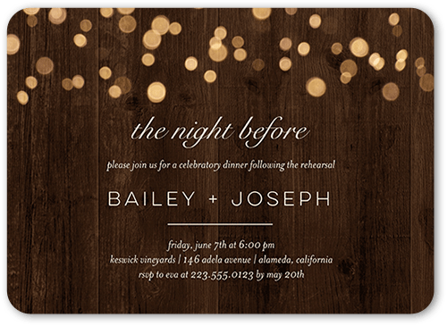 Rustic Shimmer Rehearsal Dinner Invitation, Brown, 5x7 Flat, 100% Recycled Cardstock , Rounded
