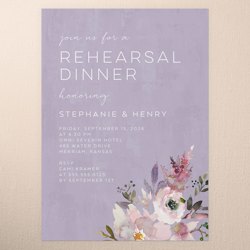 Painted Promise Rehearsal Dinner Invitation, Purple, 5x7 Flat, 100% Recycled Cardstock , Square
