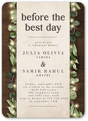 Fairy Lit Rehearsal Dinner Invitation, Brown, 5x7, Standard Smooth Cardstock, Rounded