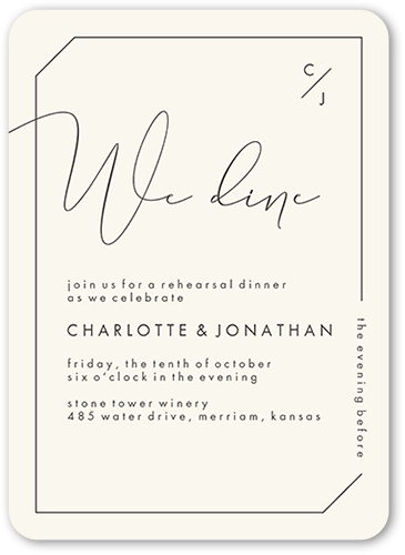 Angled Corners Rehearsal Dinner Invitation, Beige, 5x7 Flat, 100% Recycled Cardstock , Rounded, Cream