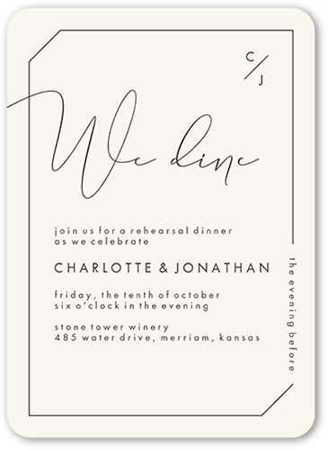 Angled Corners Rehearsal Dinner Invitation, Beige, 5x7 Flat, Pearl Shimmer Cardstock, Rounded