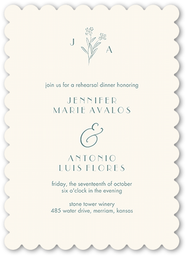 Simple Sprig Rehearsal Dinner Invitation, Blue, 5x7 Flat, Pearl Shimmer Cardstock, Scallop