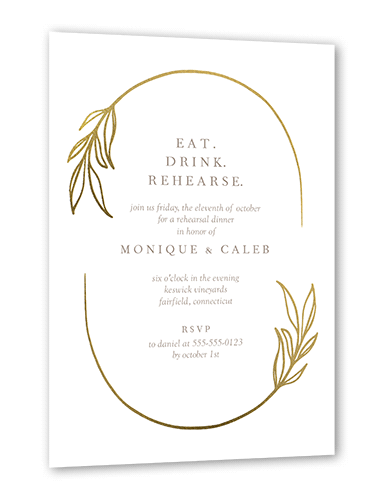 Ornate Oval Rehearsal Dinner Invitation, White, Gold Foil, 5x7 Flat, Matte, Signature Smooth Cardstock, Square