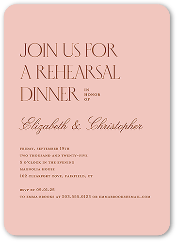 Big Request Rehearsal Dinner Invitation, Pink, 5x7 Flat, 100% Recycled Cardstock , Rounded, Blush