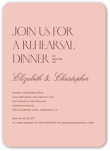 Big Request Rehearsal Dinner Invitation, Pink, 5x7 Flat, Standard Smooth Cardstock, Rounded