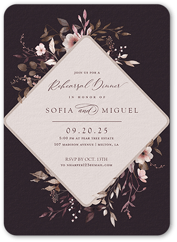 Blissful Bloom Rehearsal Dinner Invitation, Pink, 5x7 Flat, Standard Smooth Cardstock, Rounded