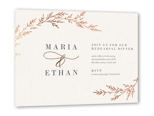Spectacular Spruce Rehearsal Dinner Invitation, Rose Gold Foil, Beige, 5x7 Flat, Matte, Signature Smooth Cardstock, Square