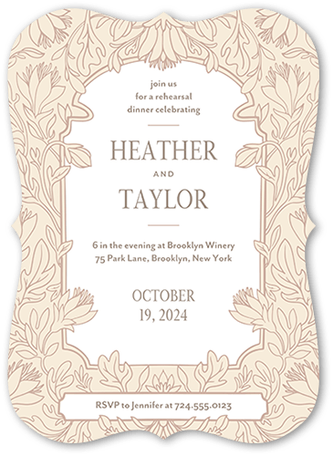 Newlywed Nouveau Rehearsal Dinner Invitation, White, 5x7, Pearl Shimmer Cardstock, Bracket