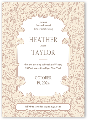 Newlywed Nouveau Rehearsal Dinner Invitation, White, 5x7 Flat, Standard Smooth Cardstock, Square