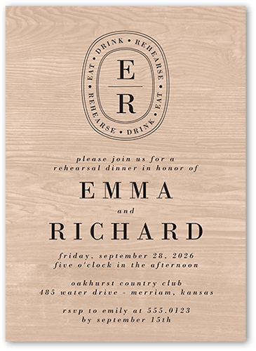 Majestic Monogram Rehearsal Dinner Invitation, Beige, 5x7 Flat, Matte, Signature Smooth Cardstock, Square