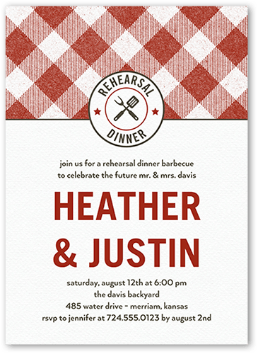 Backyard Banquet Rehearsal Dinner Invitation, Red, 5x7 Flat, 100% Recycled Cardstock ?, Square