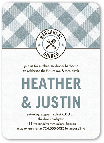 Backyard Banquet Rehearsal Dinner Invitation, Blue, 5x7 Flat, Standard Smooth Cardstock, Rounded, Blue