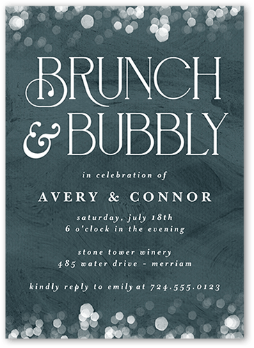 Bokeh Bubbly Rehearsal Dinner Invitation, Blue, 5x7 Flat, Matte, Signature Smooth Cardstock, Square