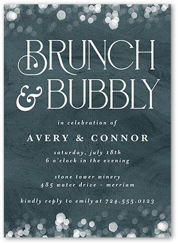 Bokeh Bubbly Rehearsal Dinner Invitation, Blue, 5x7 Flat, Luxe Double-Thick Cardstock, Square