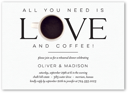 Delightful Delicacy Rehearsal Dinner Invitation, Black, 5x7 Flat, Pearl Shimmer Cardstock, Square, Black